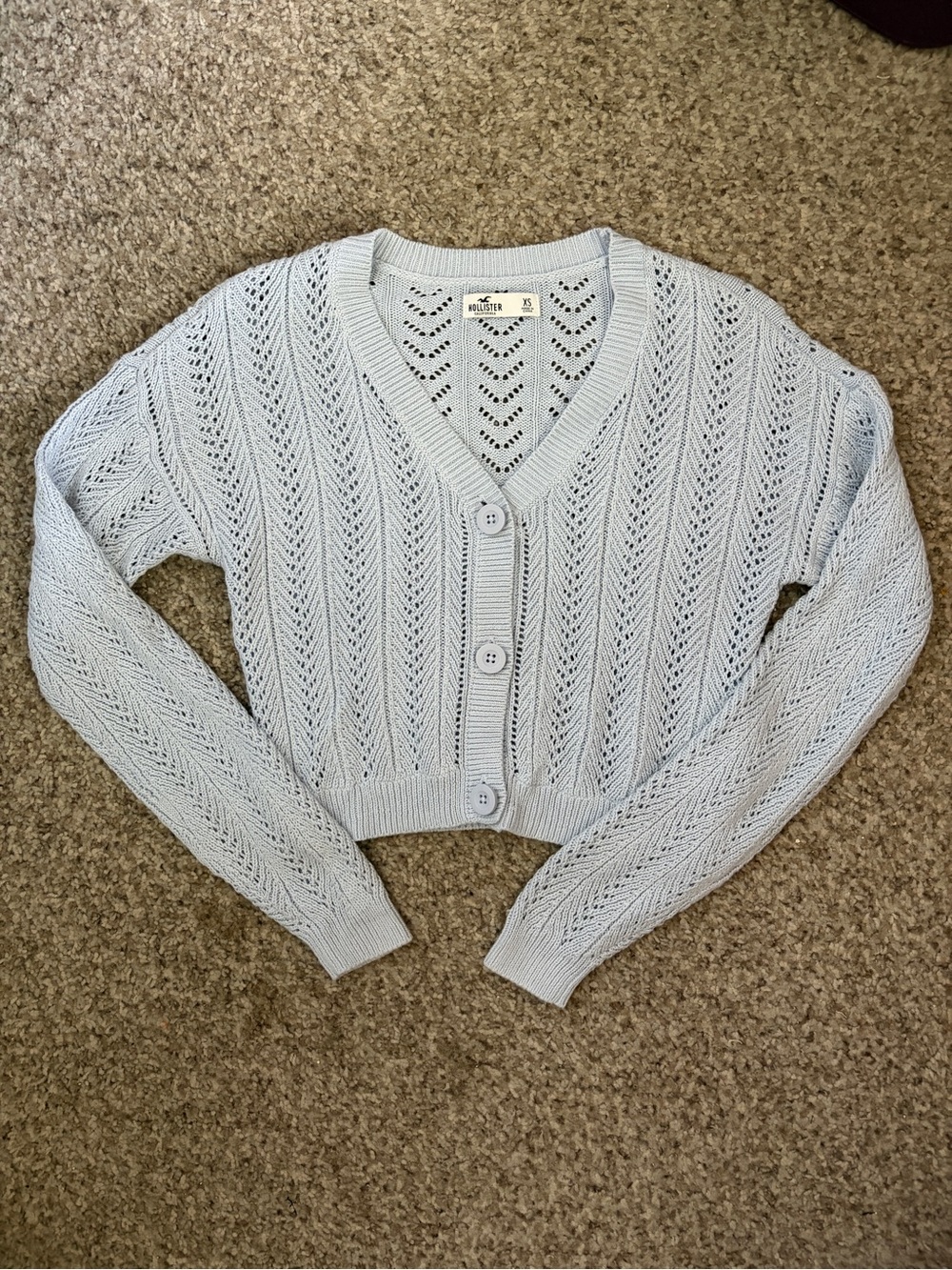 Hollister Blue Cropped Open-Knit V-Neck Cardigan Sweater